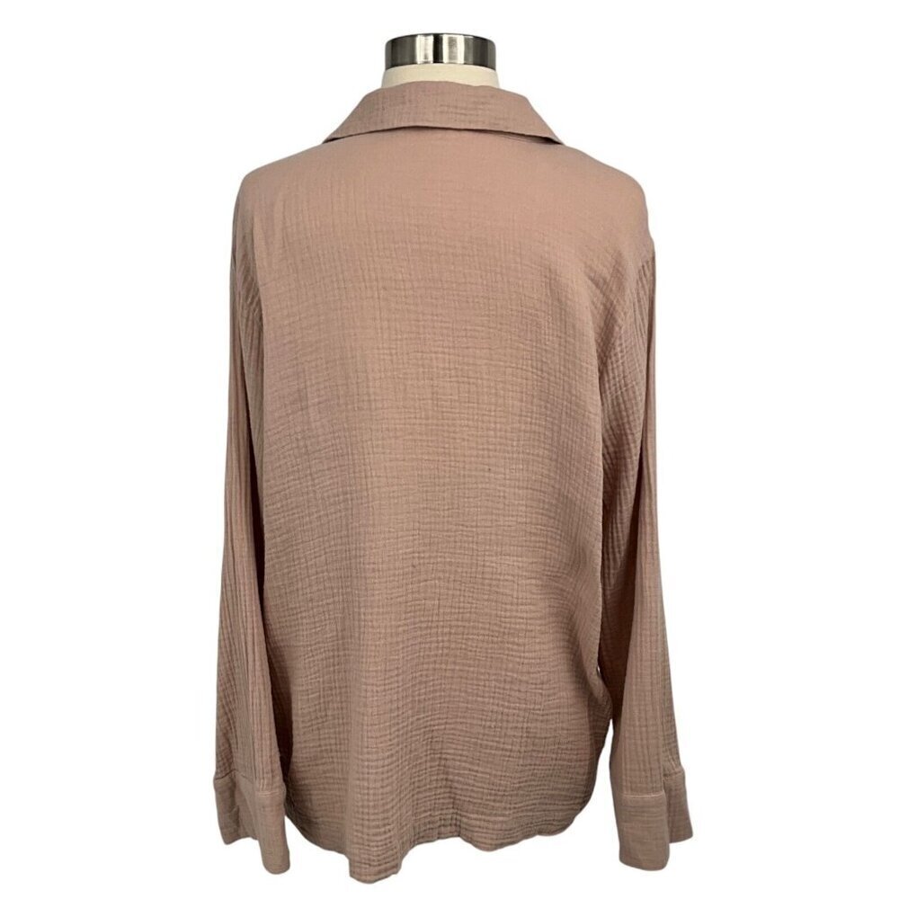 Jenni Kayne Gauze Shirt Size M Blush Pink Button Up Textured Cotton Long Sleeve - Picture 4 of 10